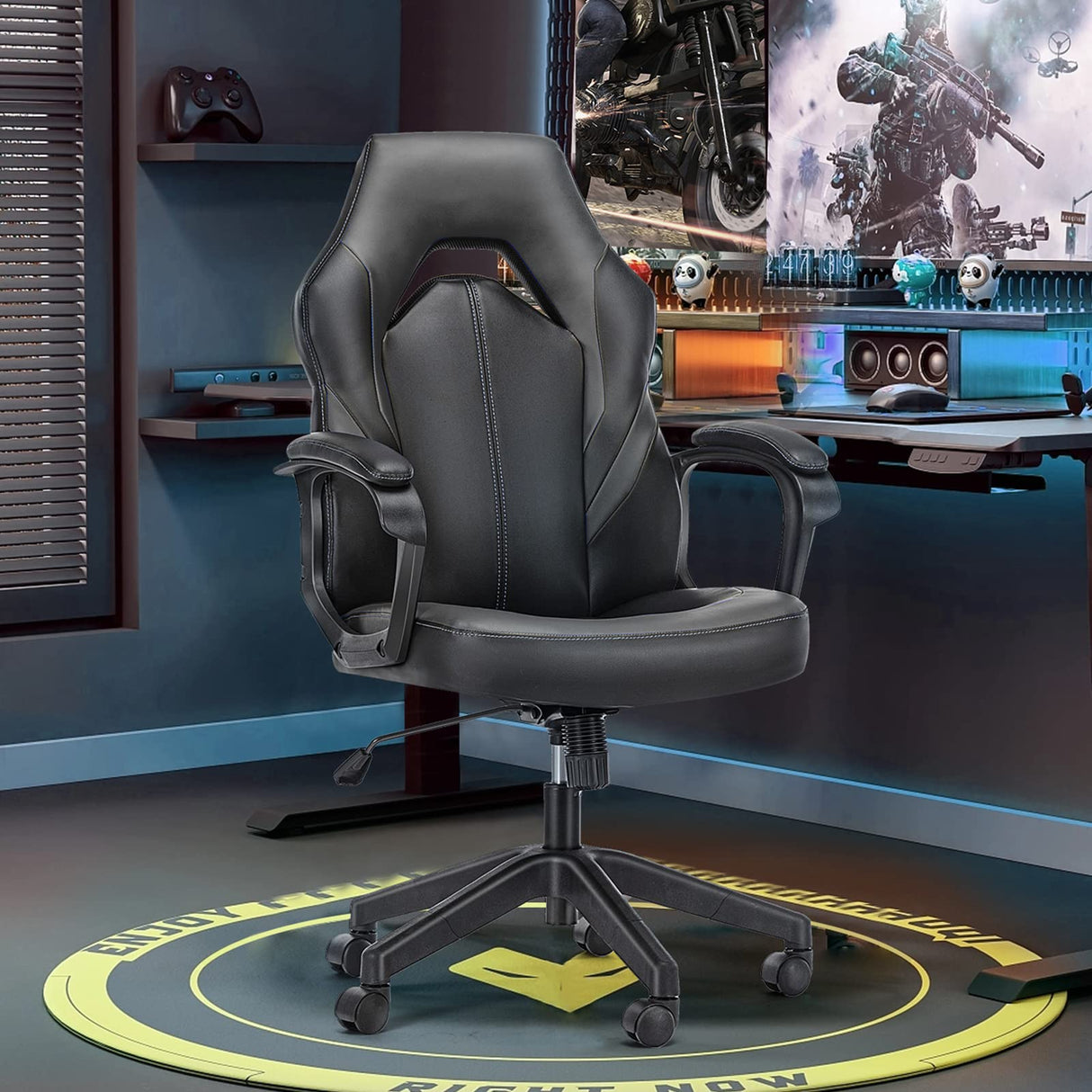 OLIXIS Computer Gaming Chair - PU Leather Ergonomic Office Chair Swivel Desk Chair with Lumbar Support, Executive Chair with Padded Armrest and Seat Cushion for Adults, Grey OLIXIS