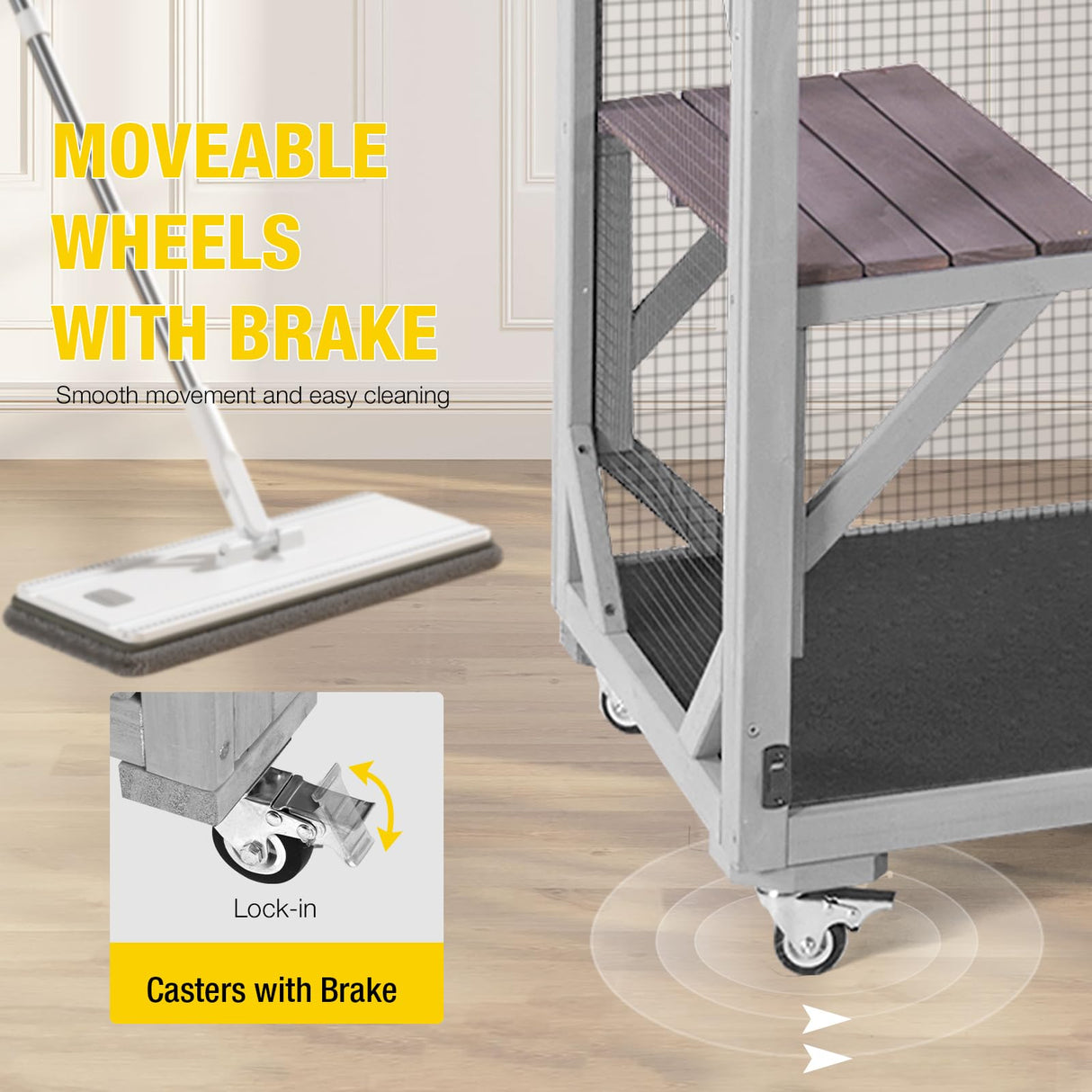 Aivituvin Catio Outdoor Cat Enclosure Wooden Cat Cage with Window Access Large Kitty House on Wheels 62.4’’ Indoor Patio Aivituvin