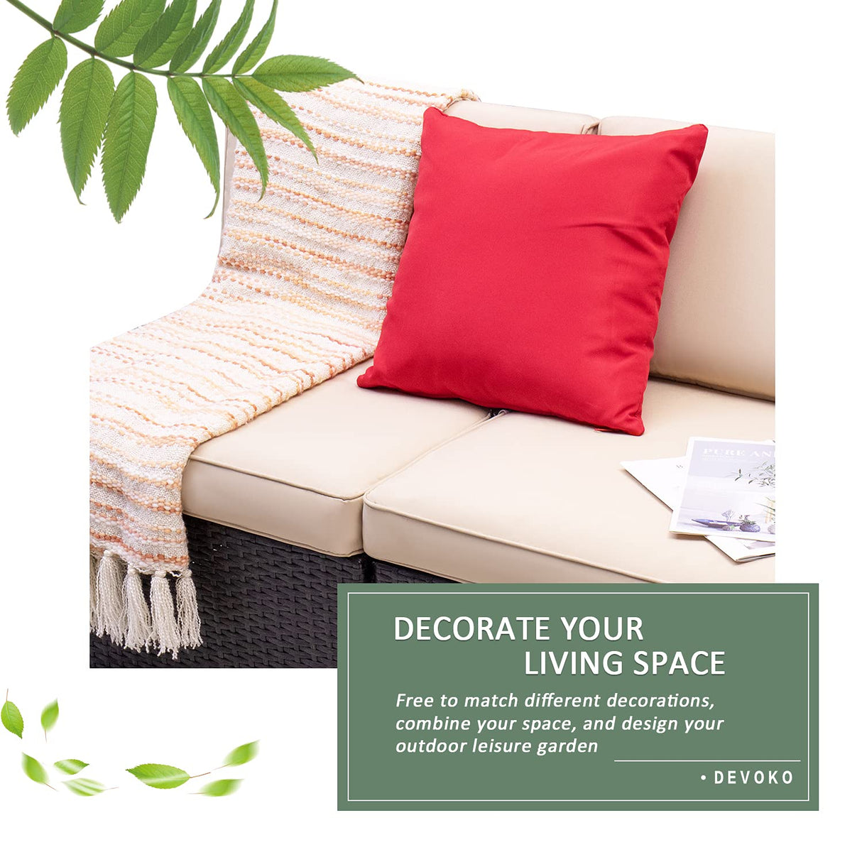 Devoko 2 Pieces Patio Furniture Sets All-Weather Outdoor Sectional Armless Sofa (Beige) Devoko