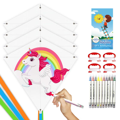 DIY Kite Kits for Kids, Blank Diamond Kite Set for Boys and Girls Coloring/Painting/Drawing, White Diamond Making Set for Toddlers (4 Pack)