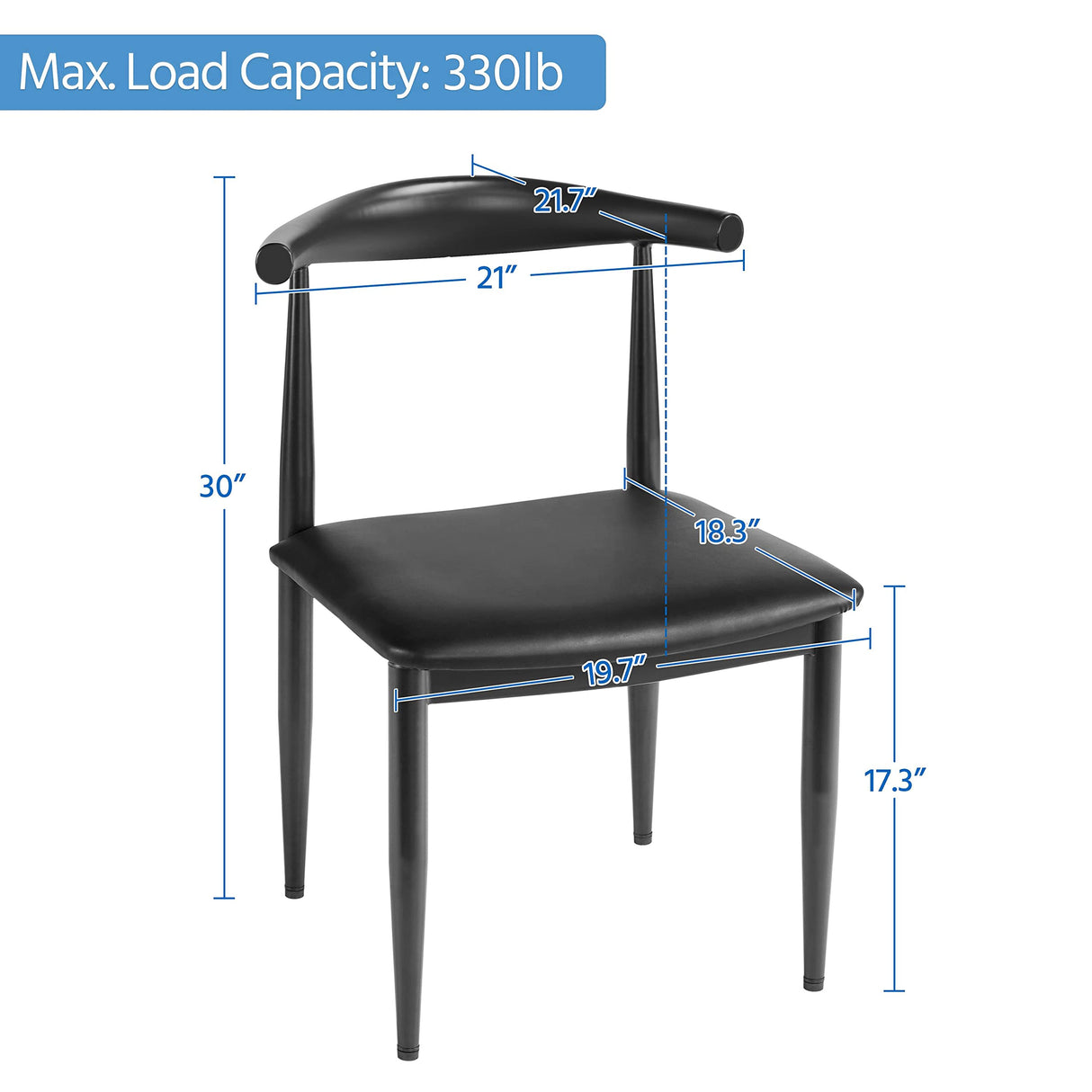 Yaheetech Mid Century Dining Chairs Armless with Backrest Modern Kitchen Chairs Metal Legs Fabric Leather Seat Set of 4, Black Yaheetech