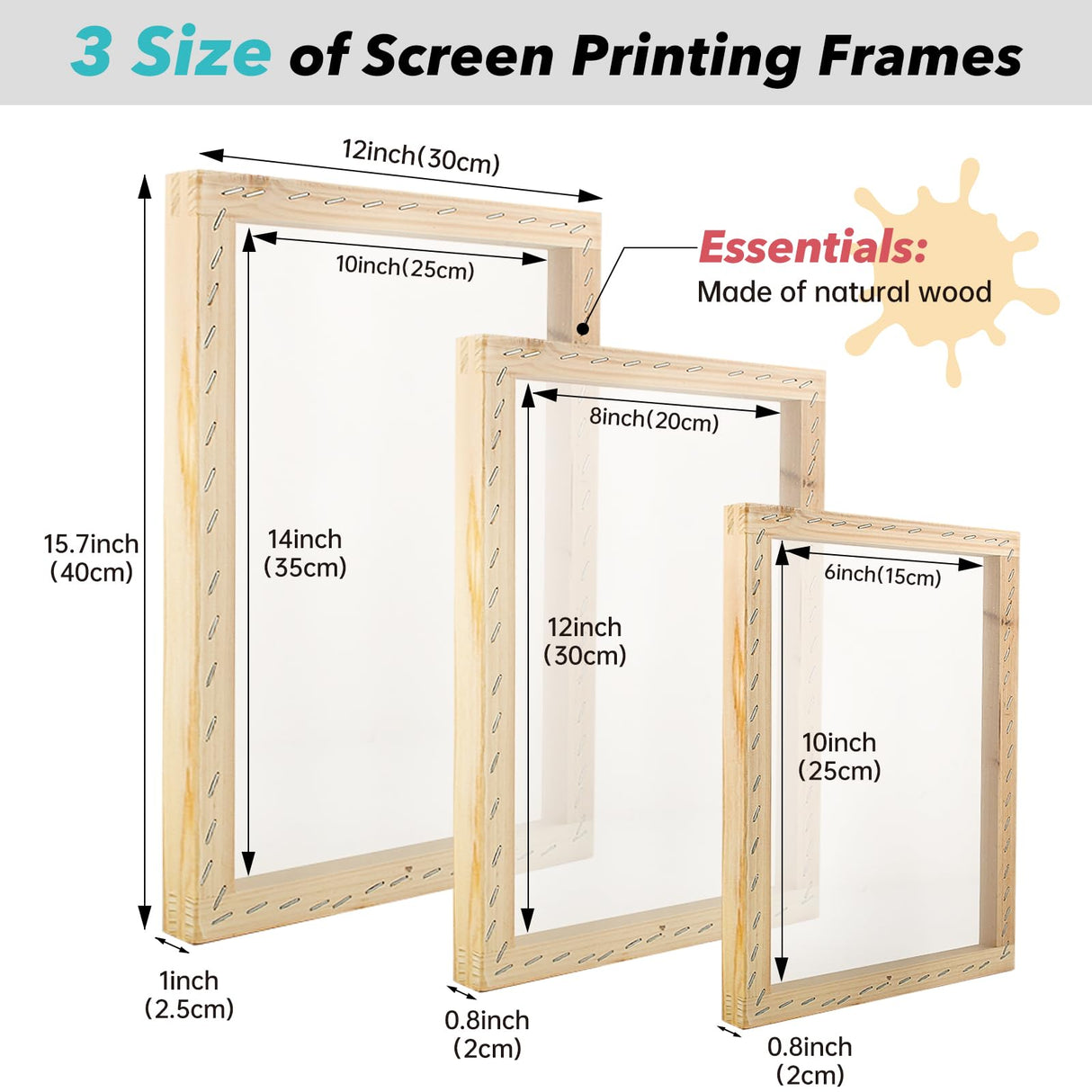 Ecoofor 49pcs All-in-One Screen Printing Kit with, 3 Size Wood Screen Printing Frames, 6 Colors Screen Printing Ink,10 A4 Size Inkjet Transparency Films Ecoofor