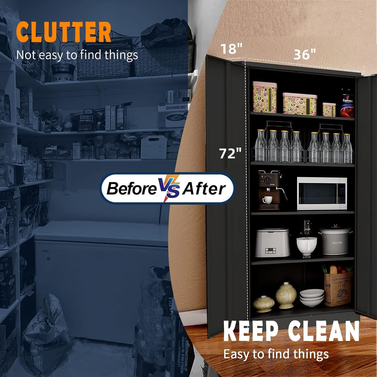 Yizosh Garage Metal Storage Cabinet with Lock - 72" Garage Storage Cabinet with 2 Locking Doors and 5 Adjustable Shelves, Black Steel Lockable File Cabinet for Home,Office,Garage Yizosh Garage