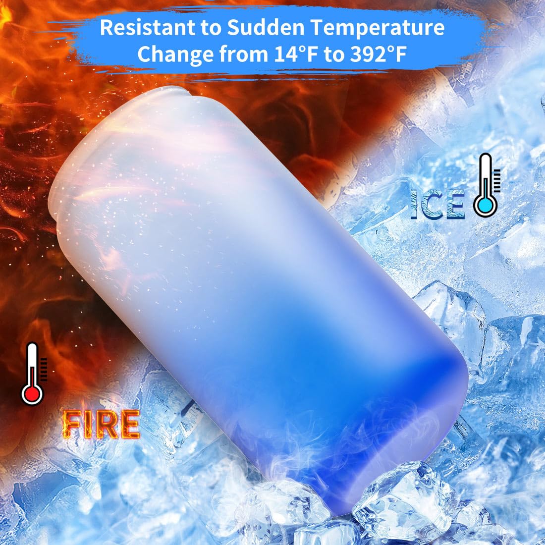 Color Changing Sublimation Glass Cups with Lids and Straws,16oz Frosted Sublimation Glass Can,Glass Cup with Bamboo Lid and Straw,Beer Can Glasses/iced Coffee Tumbler/Soda Drinking Cup,Funny Gifts Homegician