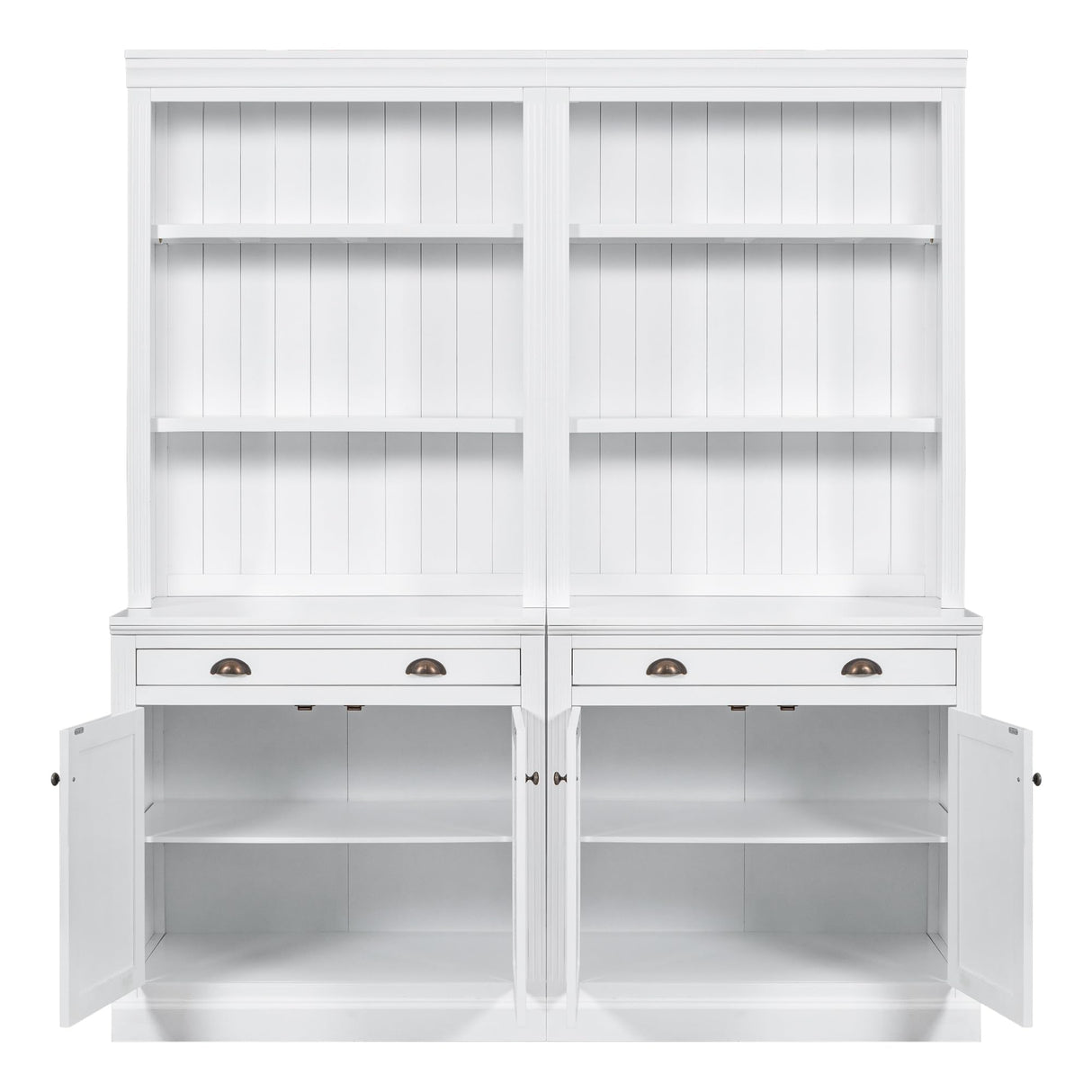 LUMISOL Modern White Pantry Sideboard Set with LED, 84” Tall Storage Cabinet and Bookshelf with 4 Doors and 2 Drawers LUMISOL