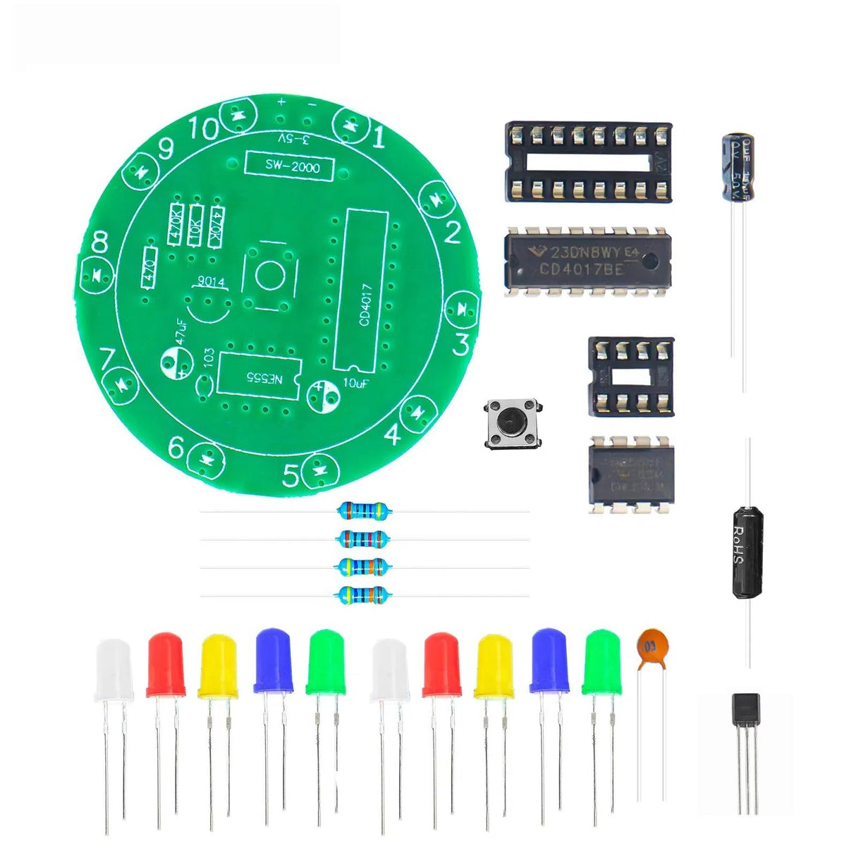 EGSCST 2PCS Soldering Practice Kit CD4017 NE555 DIY Lucky Wheel LED Light Circuit Board Solder Project for Electronics Beginners to Learn and Training EGSCST