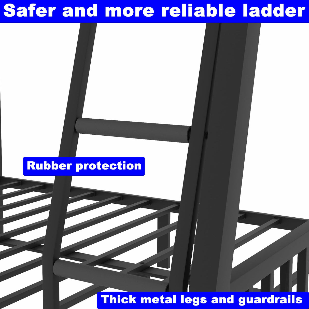 SIMPLEZC Upgraded Version Heavy Duty Thicken Metal Full XL Over Queen Bunk Bed, Stronger Steel Full Over Queen Bunk Bed, Bunkbed Frame Queen Size for Adults, Easy Assembly, Black (Full XL Over Queen) SIMPLEZC