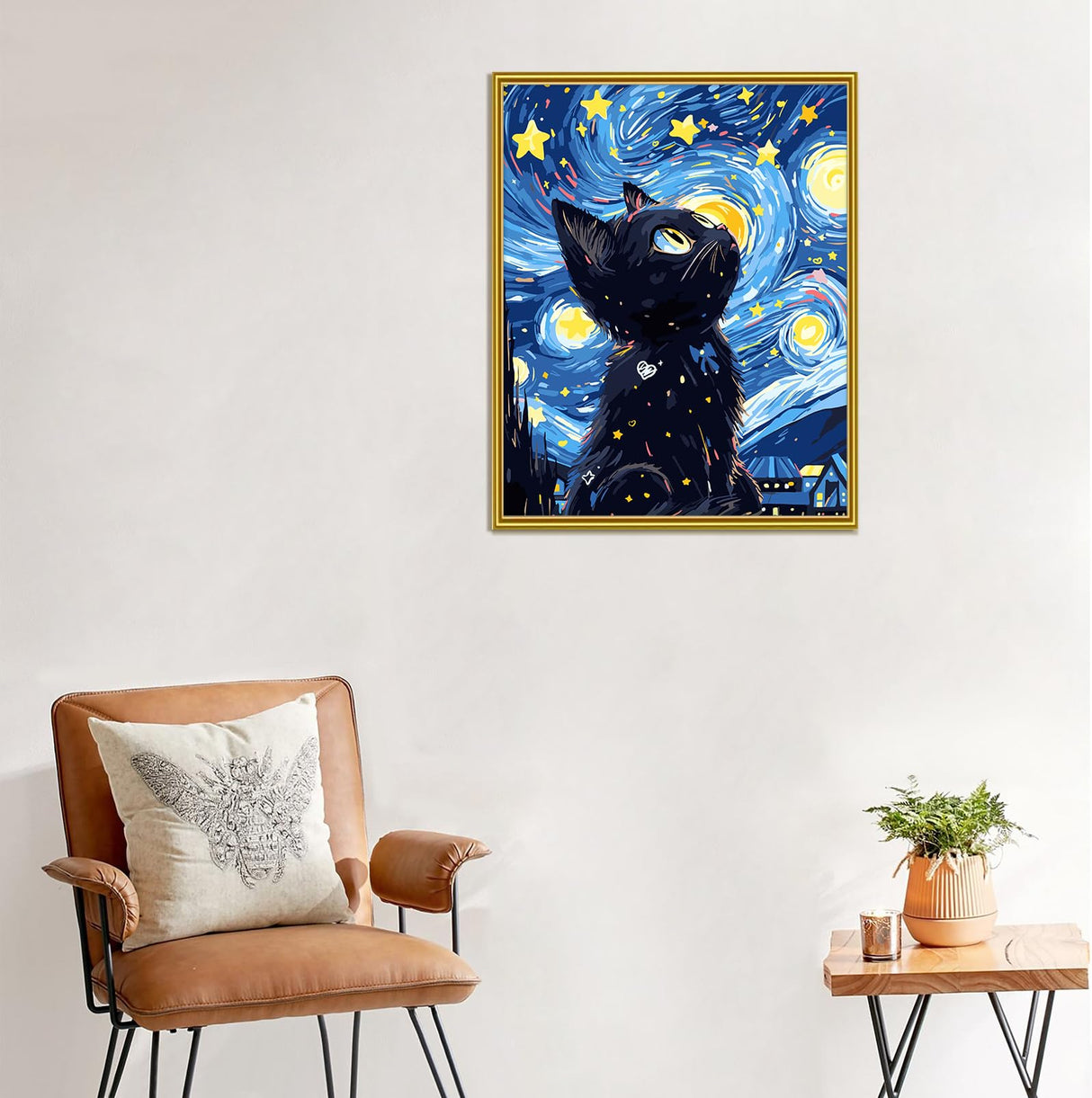 Yunnuo Paint by Numbers for Adults Black Cat, Paint by Numbers Kit on Canvas for Beginners, Starry Night Number Painting Set Craft Supplies, 3 Paintbrushes and Acrylic Paint 16x20 Inch Yunnuo
