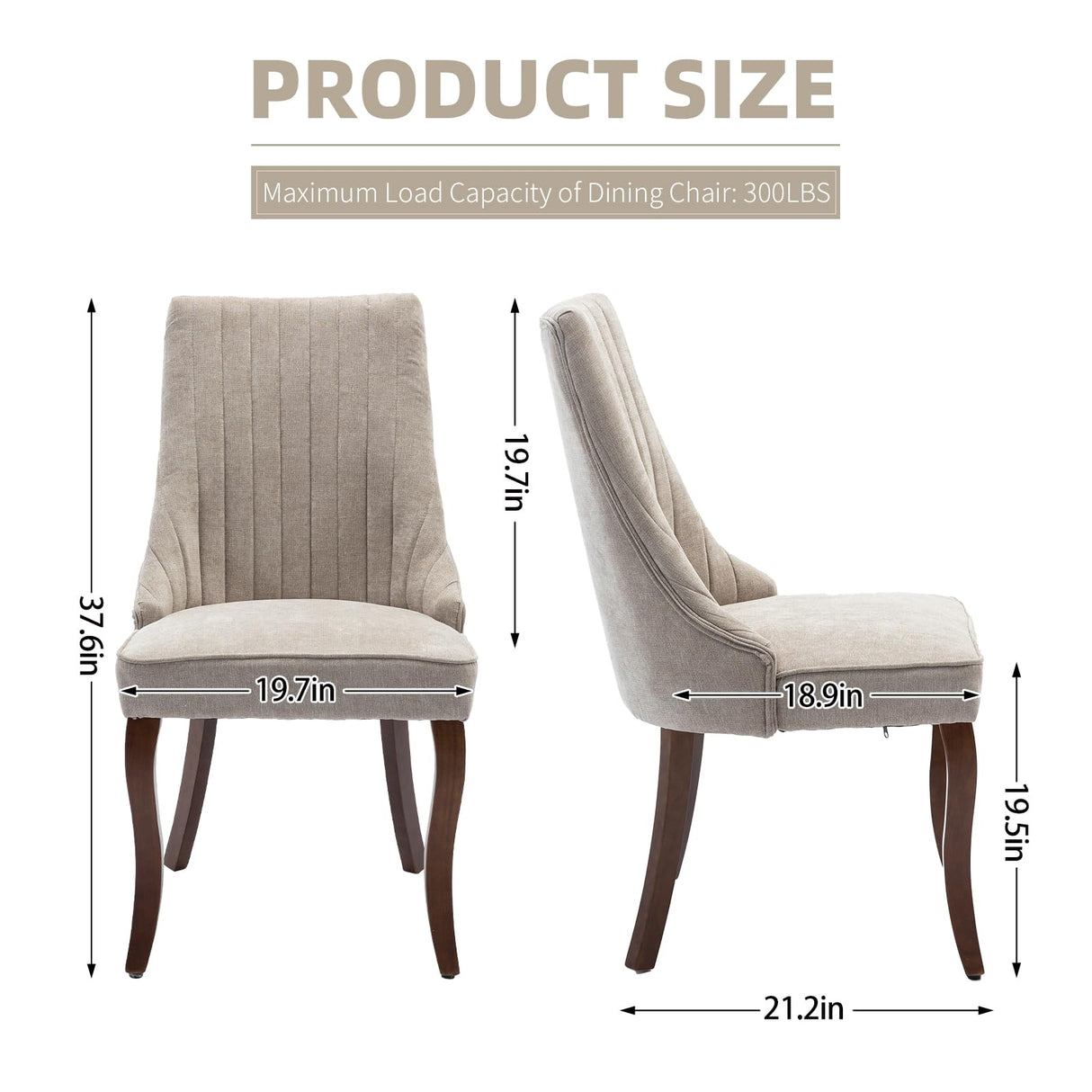 MZDOO Dining Chairs Set of 6,Linen Channel Tufted Kitchen Dining Room Chair with Curved Solid Wood Legs, Comfortable Fabric Upholstered Dining Chair for Dining Room, (Beige, 6pc) MZDOO