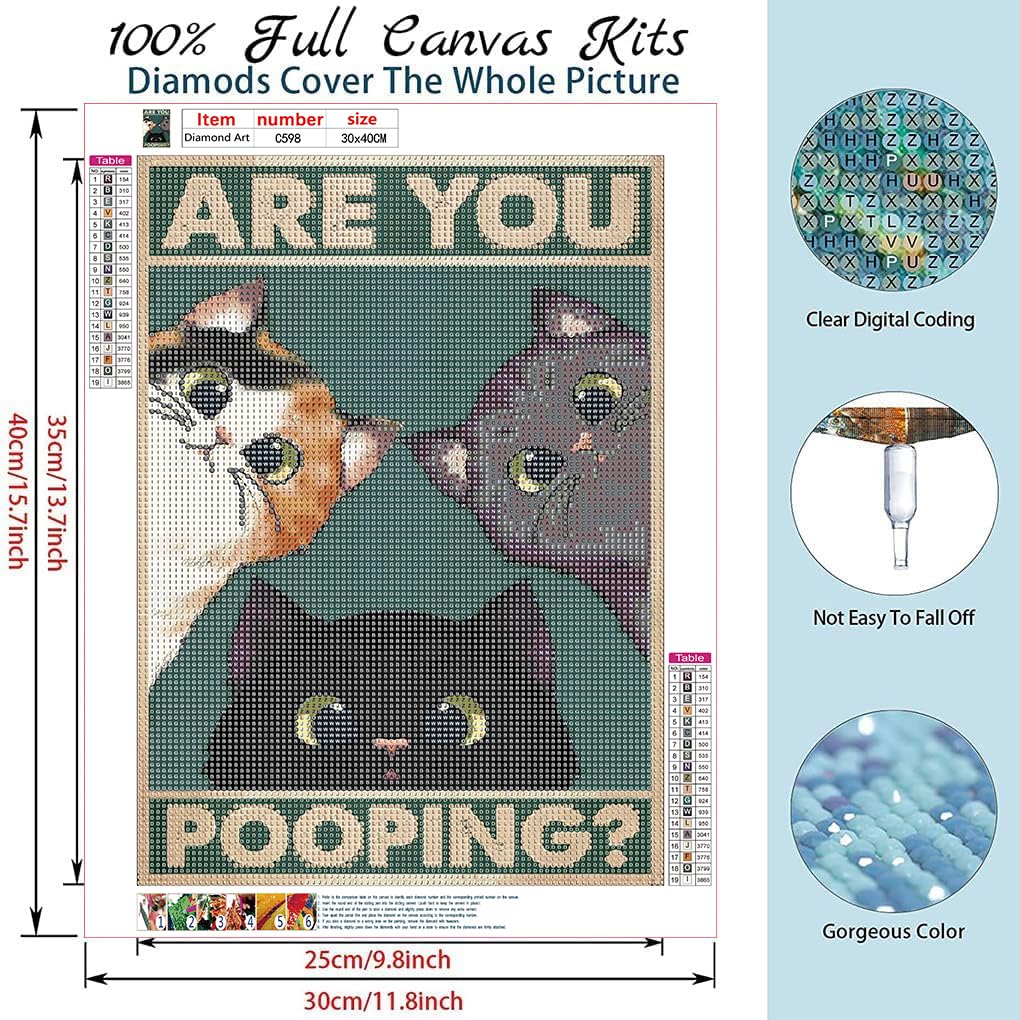 Piegricdiat Diamond Painting Kits, Funny Cat Dog Diamond Art Kits for Adults Cross Stitch Full Drill Shiny Diamond Embroidery Pictures Arts Craft for Home Wall Decor Gift 12X16in/30x40cm (Three Cats) GKOKG