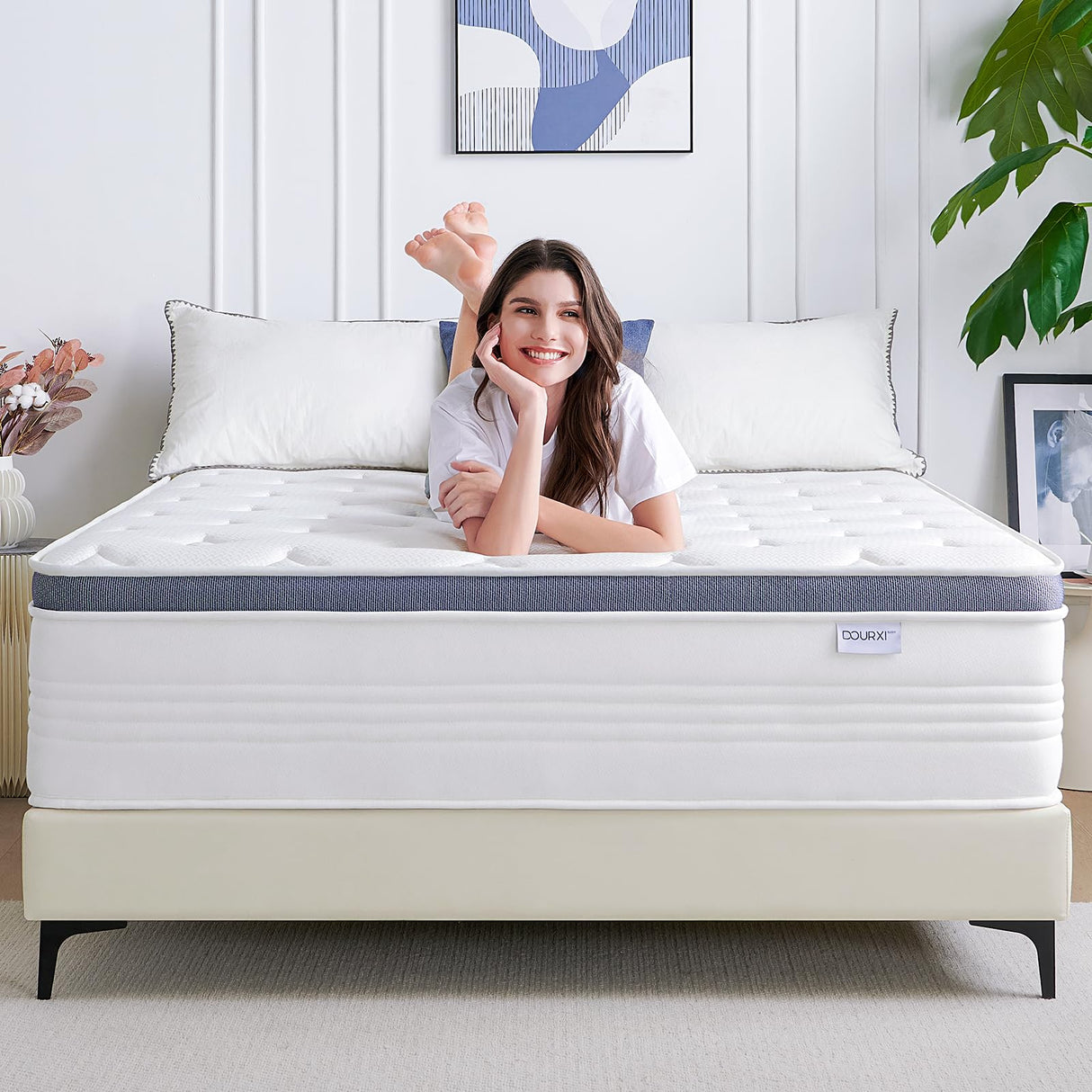 Dourxi Twin XL Size Mattresses, 14 Inch Twin XL Mattress in a Box with Gel Memory Foam, Individually Pocketed Springs for Pressure Relief and Back Pain Relief-Medium Plush Dourxi