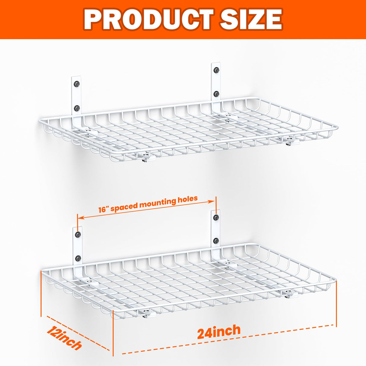 Ultrawall Wall Mounted Storage Shelf, Garage Shelves 24x12 Inch, Metal Shelf Rack, Heavy-Duty Wall Organizer for Closet, Kitchen, Laundry Room 2 Pack, White Ultrawall