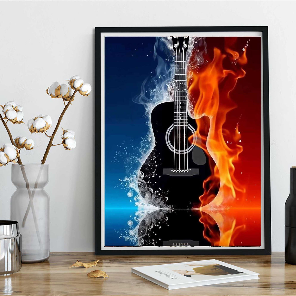 Kaliosy 5D Diamond Art Painting Guitar Ice Fire by Number Kits, Paint with Diamonds Art Musical Instrument DIY Full Drill, Crystal Craft Cross Stitch Embroidery Decoration 30x40cm?12x16inch? Kaliosy
