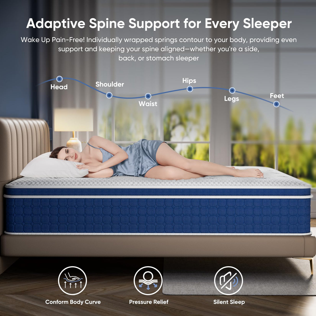 Ckiye King Size Mattress 12 Inch 80''*76''*12'' Medium Firm Hybrid with Memory Foam Individual Pocket Springs Edge Support Motion Isolation Pressure Relief Cool Fresh Sleep King Mattress Ckiye