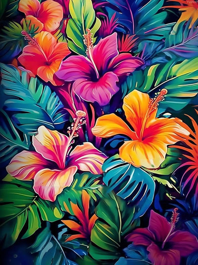 YUINJP Colorful Hibiscus and Tropical Flowers 5D Diamond Painting Kits for Adults Beginners Floral Round Full Drill Diamond Art, DIY Paint by Diamonds Dots Art Kits, Home Wall Decor 30x40cm