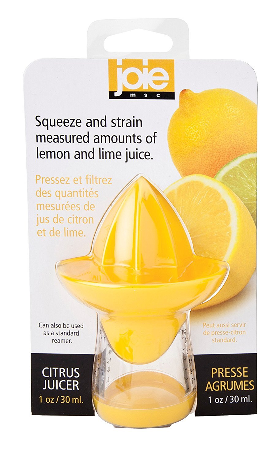 Joie Lemon and Lime Small Hand Juicer and Reamer, Built-In Measuring Cup, Easy to Strain, Stores Leftover Juice, BPA-Free, Dishwasher Safe Joie