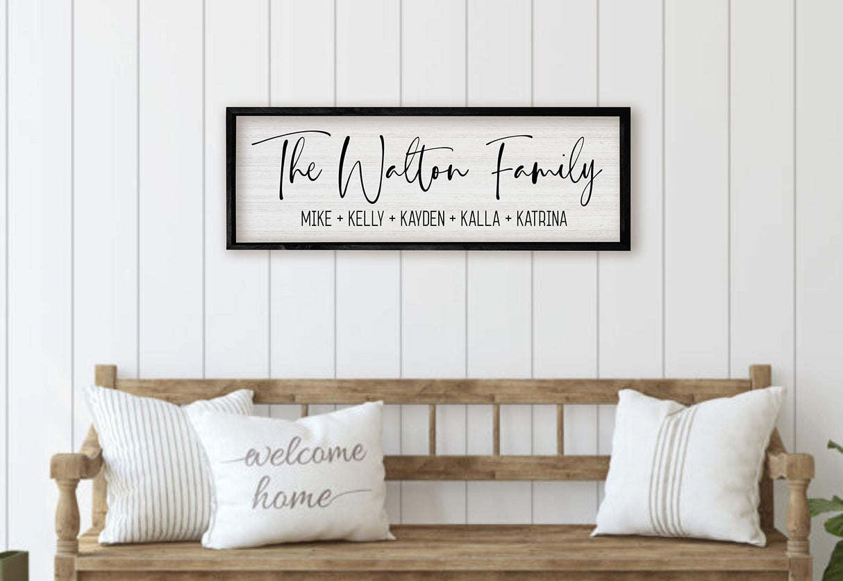 Personalized Framed Wooden Family Name Sign | Last Name Wall Decor for Home | Personalized Wedding Gifts For Couples | Last Name Signs Personalized (8" x 24", Black Frame, White Background) MRC Wood Products