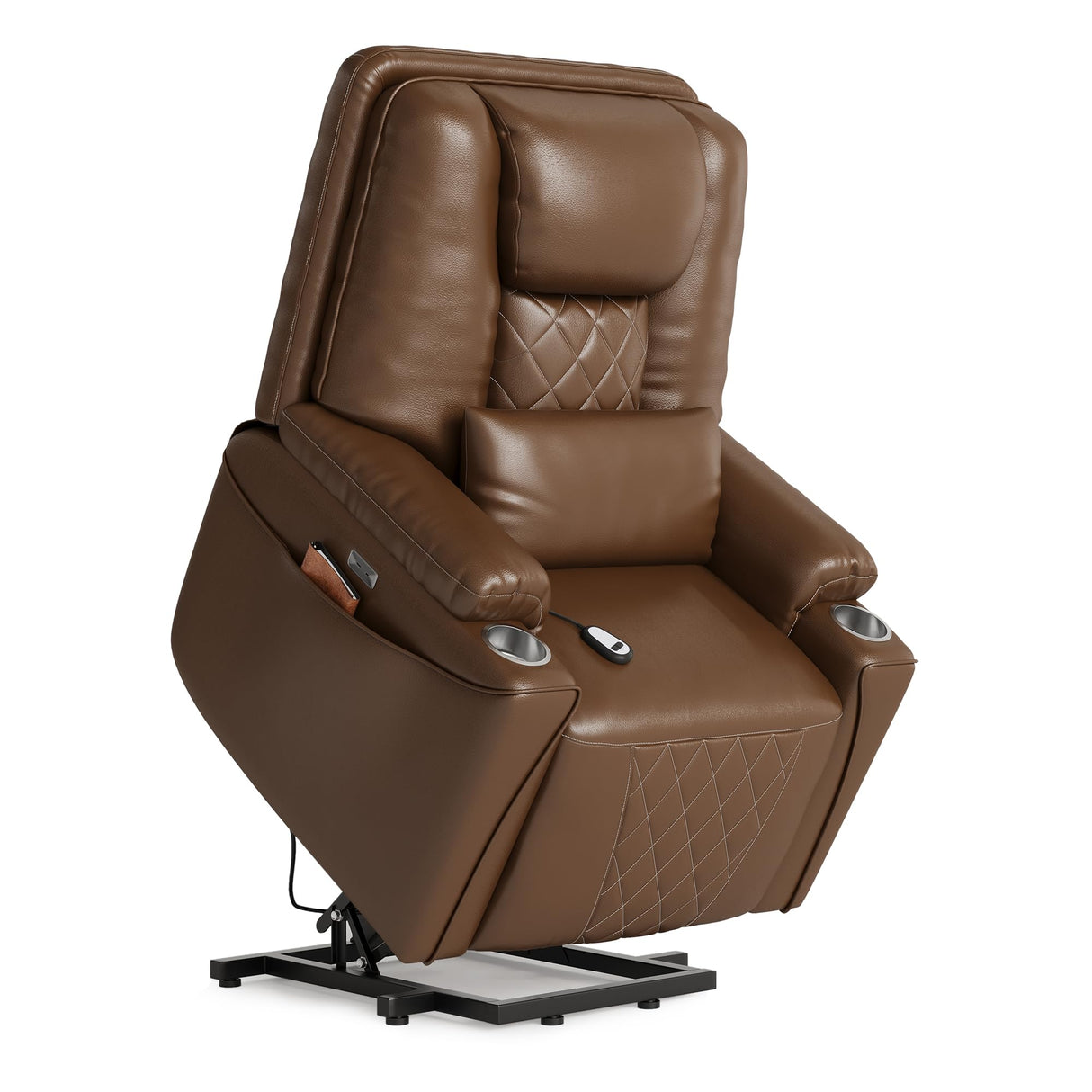 IDEALHOUSE Electric Power Lift Recliner Chair Sofa, Power Lift Chair for Elderly, 3 Positions, Side Pockets, and Cup Holders, USB Ports, Recliner Chair with Remote for Living Room, Brown IDEALHOUSE