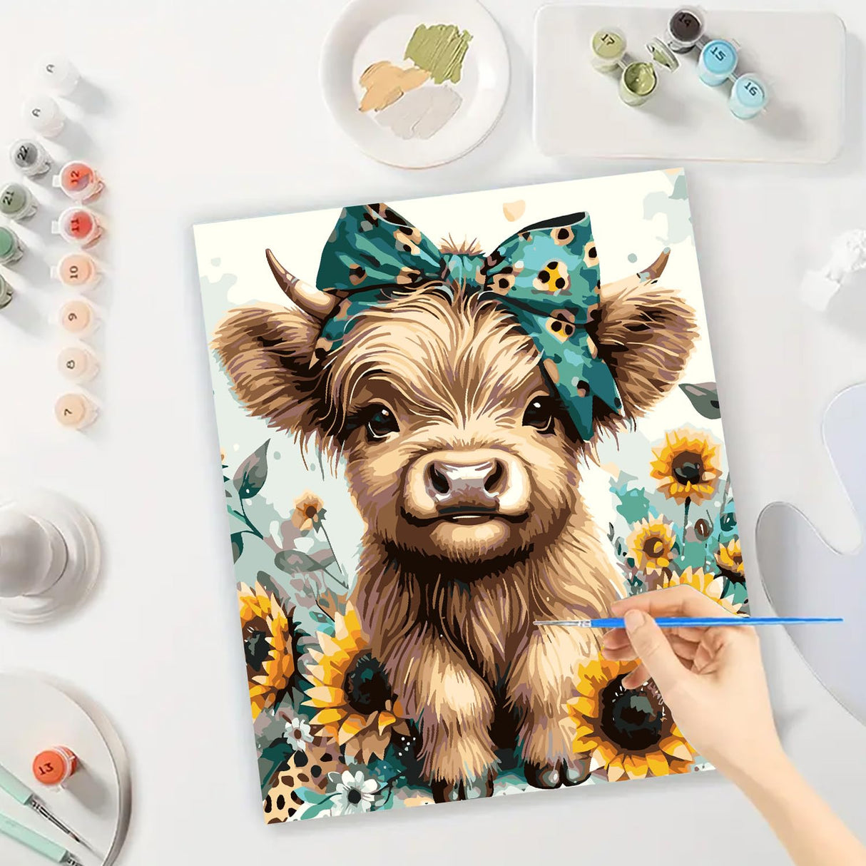 Easy Paint by Numbers Kit for Adults Beginner, Cow Adult Paint by Number Kits on Canvas, DIY Painting with Numbers for Adults, Acrylic Simple Oil Paint by Number Kits for Home Wall Decor 16x16 In BYGFHLYW