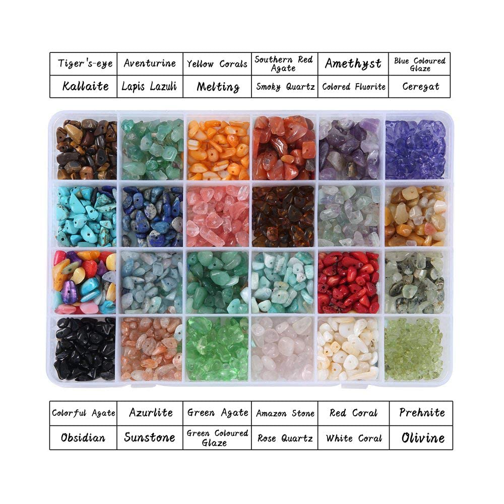 Efivs Arts 1500PCS Stone Beads Kit - 24 Styles Crystal & Gemstone Beads for DIY Crafts, Tree of Life, Holiday Gifts efivs arts
