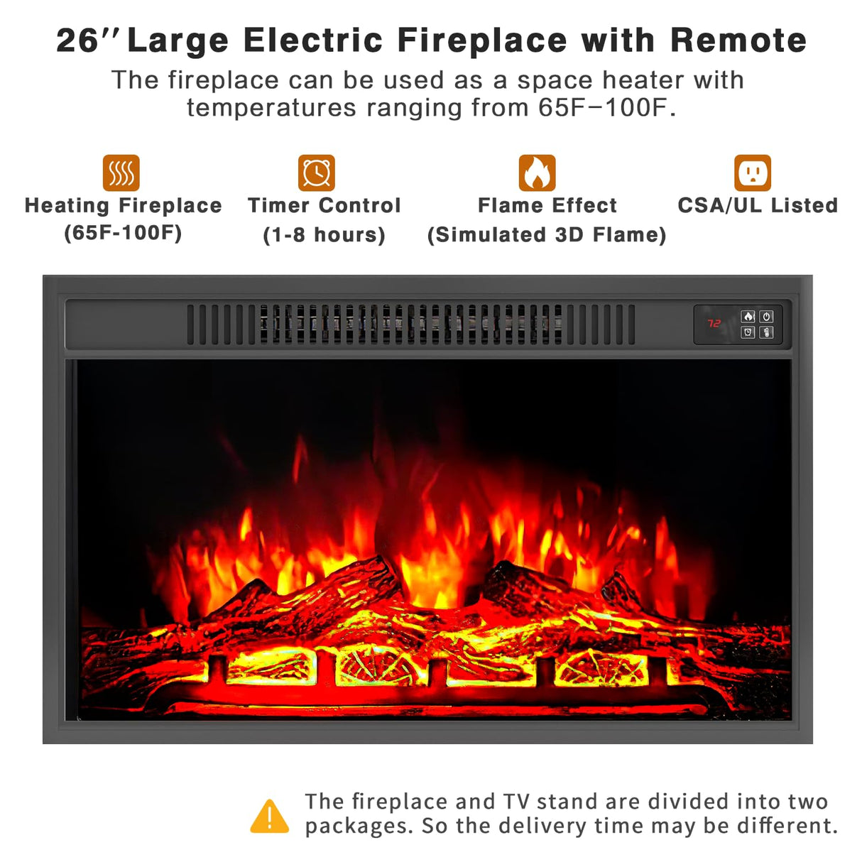 YESHOMY Fireplace TV Stand for Television up to 65+ Inch with Storage and Farmhouse Sliding Barn Doors, Entertainment Center with Cabinet and Shelves, Media Console for Living Room, White YESHOMY