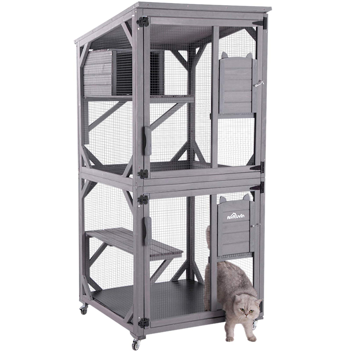 Aivituvin Cat House Outdoor Catio Cat Enclosures on Wheels70.9 Kitty House with Upgraded Resting Box,Waterproof Roof Aivituvin