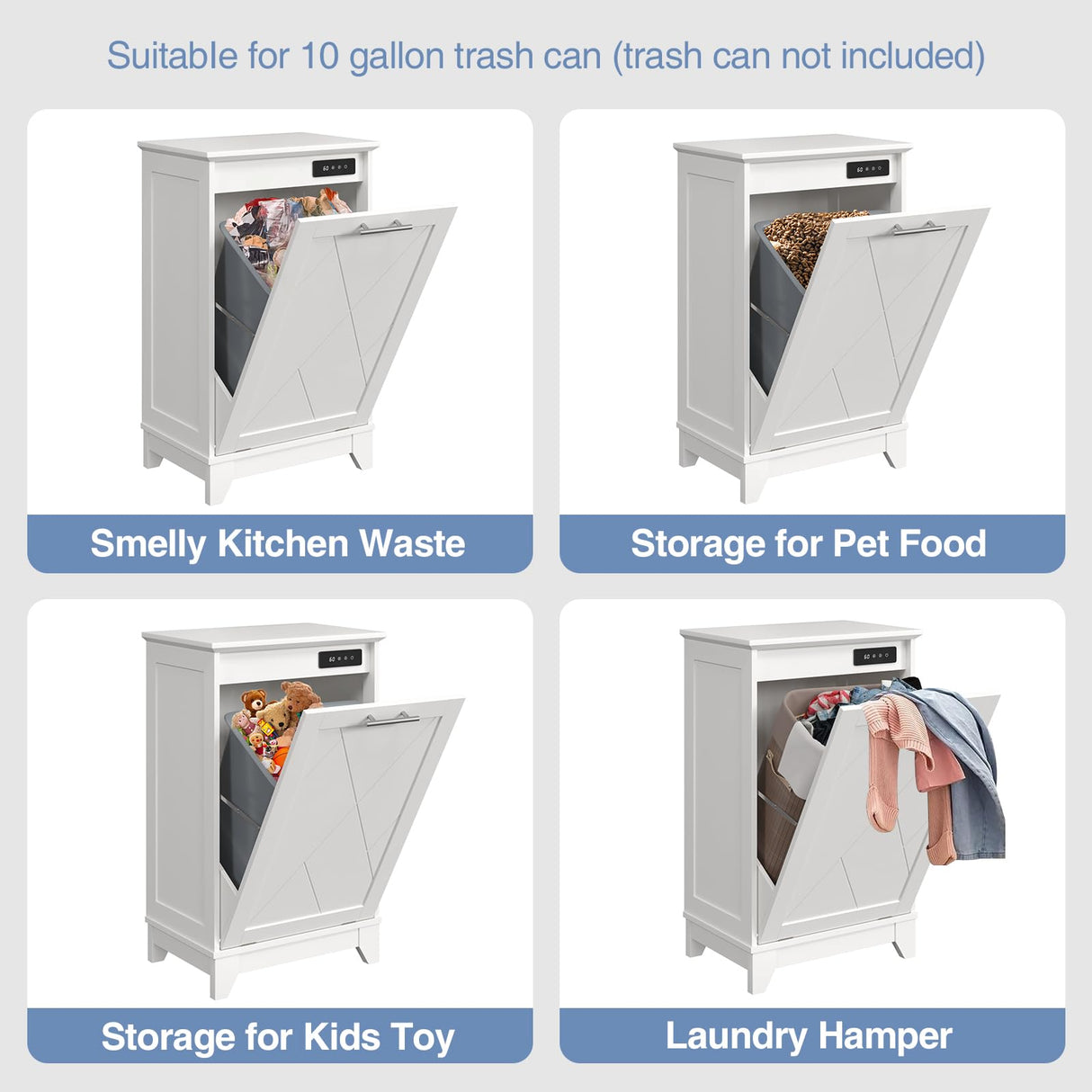 FiveWillowise Tilt Out Trash Cabinet, Kitchen Trash Can Cabinet w/Negative ion and deodorizing Function, Dog Proof 20 Gallon Garbage Can Cabinet for Kitchen, Bathroom, Living Room, White FiveWillowise