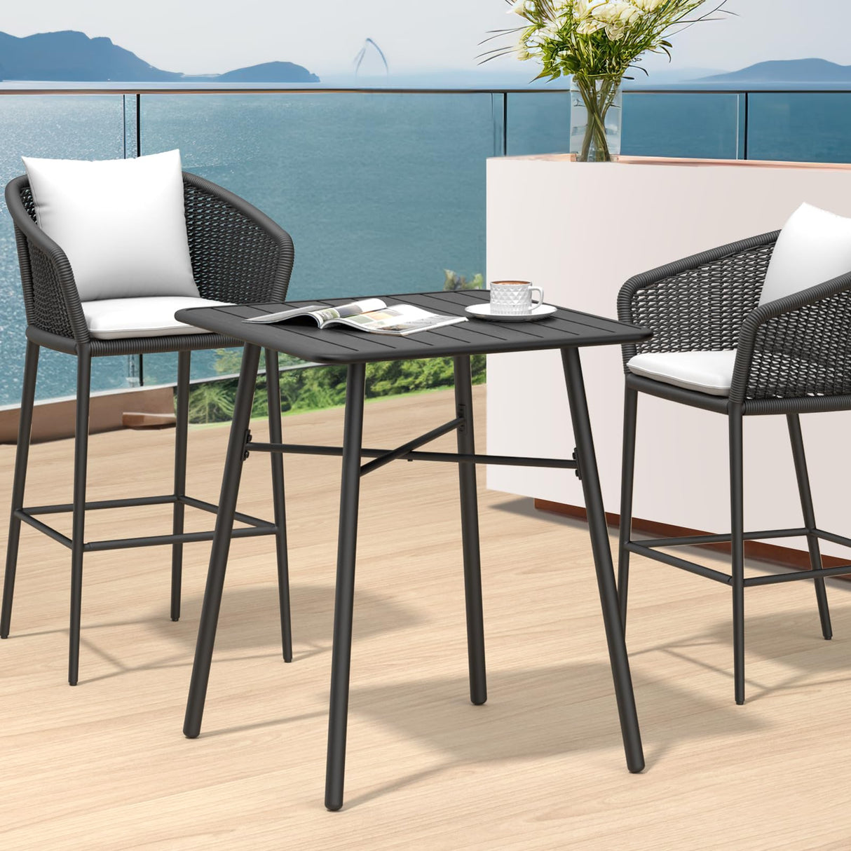 C-Hopetree 41" Counter Height Bar Table, Square Metal Pub Bistro Cocktail Table for Indoor Outdoor Use, Black C-Hopetree