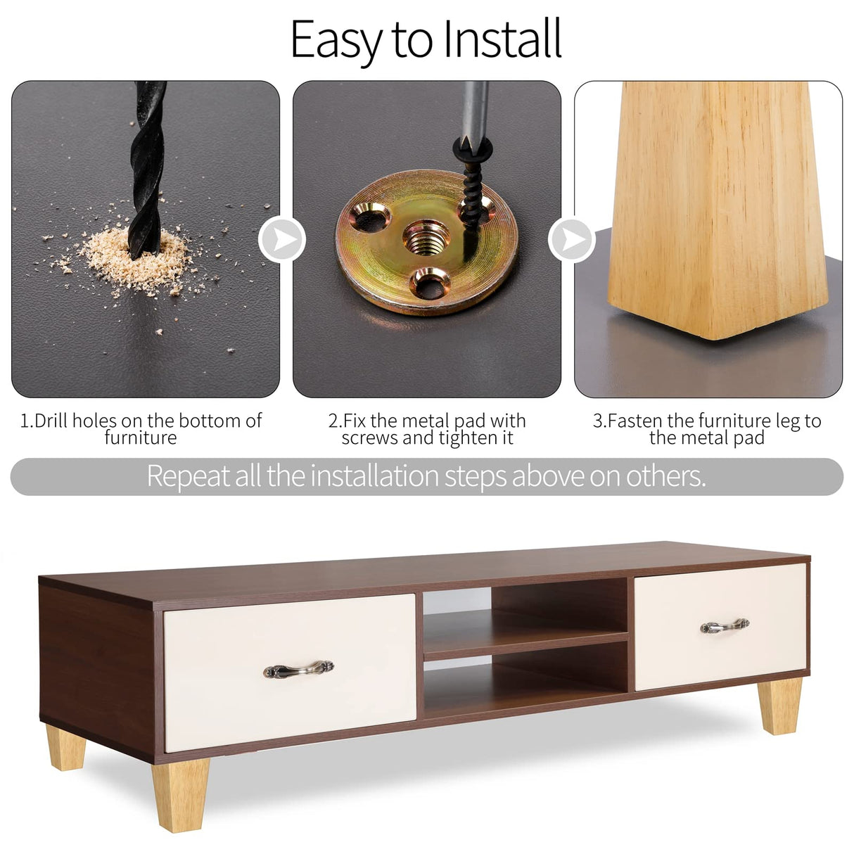 TURSTIN Set of 8 Furniture Legs 4 Inch Square Solid Wood Couch Legs Replacement Sofa Legs Mid Century Furniture Feet for Armchair Bed Dresser Cabinet Include Installation Hardware, Natural TURSTIN