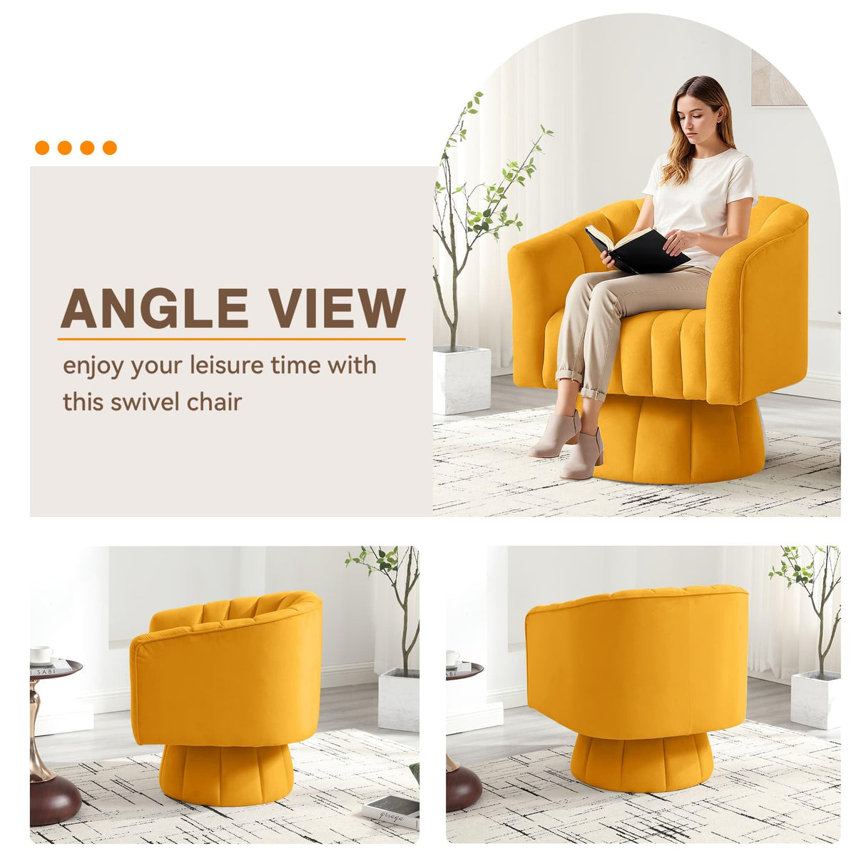 YSICK Swivel Accent Chair,360°Swivel Barrel Chairs, Mid-Century Chair with Wide Upholstered, Modern Velvet Fabric, Round Armchair for Living Room, Lounge, Bedroom YSICK