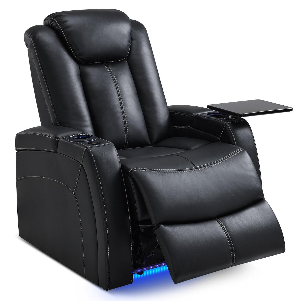 MCombo Dual Motors Leather Recliner with Power Headrest, Home Theater Seating with Armrest Storage HTS422 (Black) MCombo