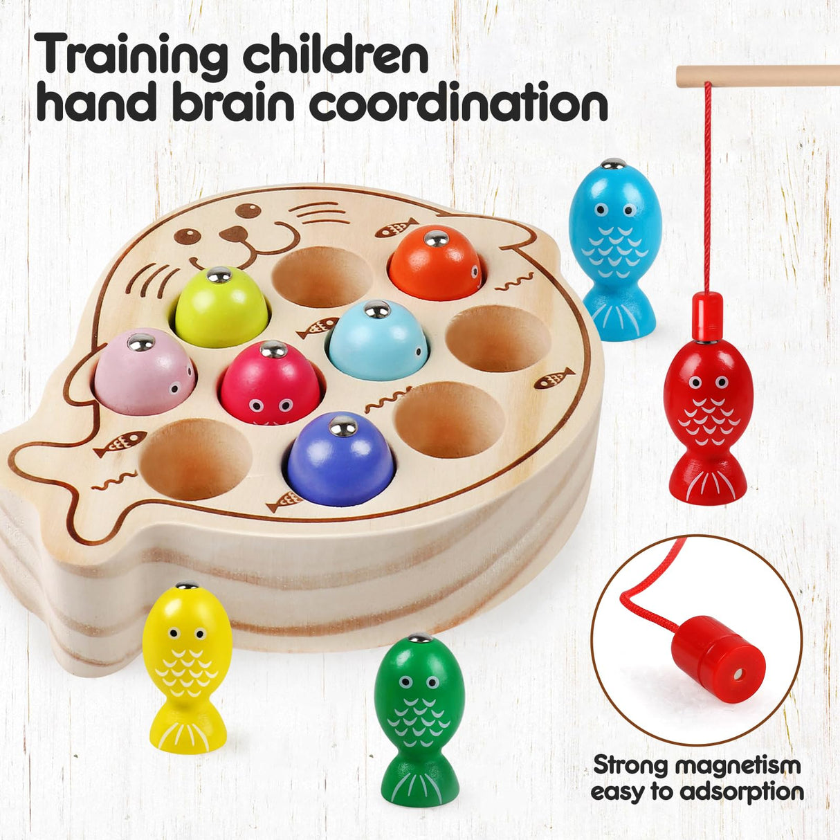 Magnetic Wooden Toys Fishing Game,Toddler Magnetic Fishing Toys Wood Puzzle Montessori Preschool Educational Activities Learning Hand-Eye Coordination Fine Motor Skills Toys for Boys Girls Ages 3+ NAODONGLI