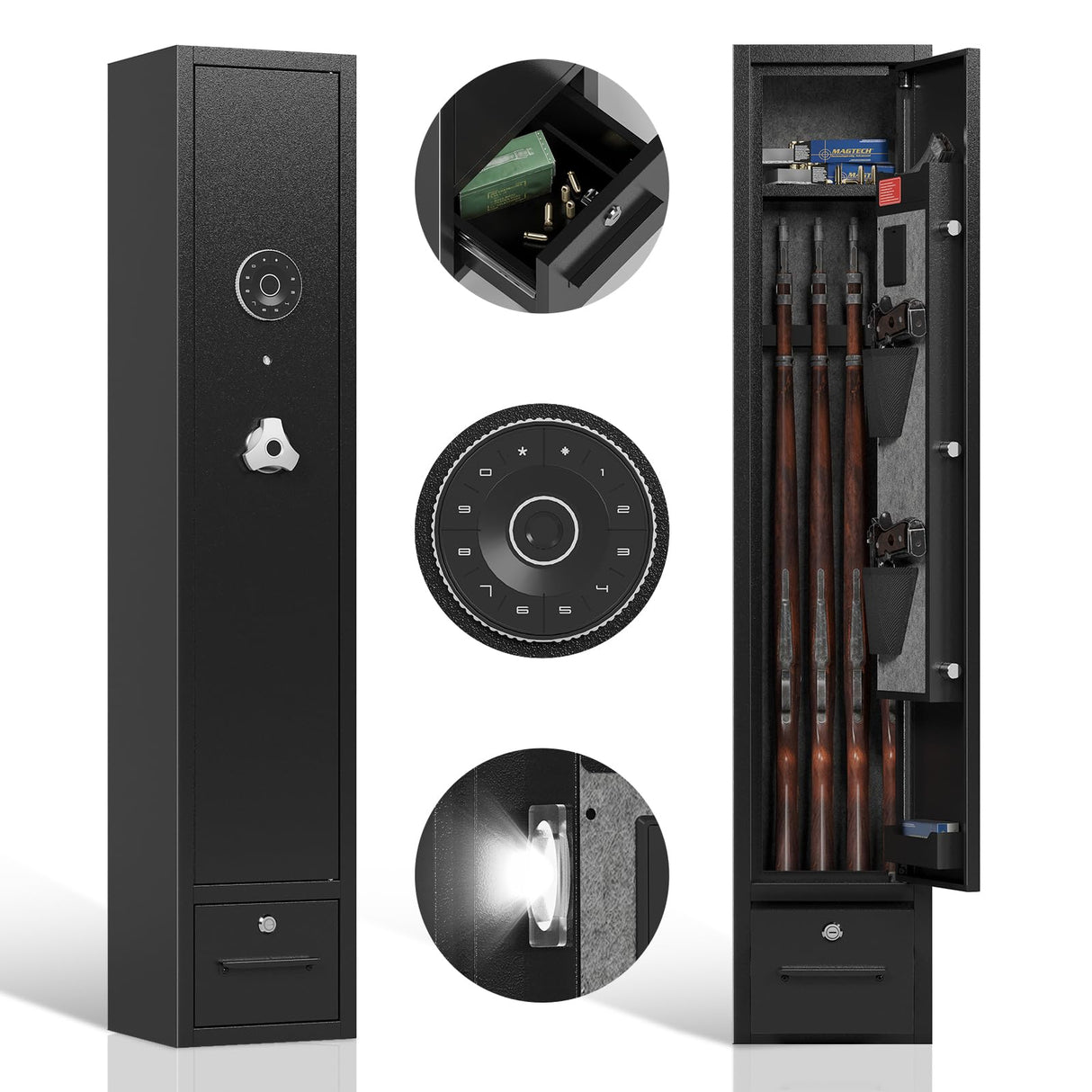 KAER 5-6 Safe,Gun Safe for Rifle and Pistols,Gun Cabinets,Rifle Safe,Gun Safes for Rifle and Shotguns,Gun Safes & Cabinets with Drawer,Indoor Gun Rack,Removable Shelf (S) KAER