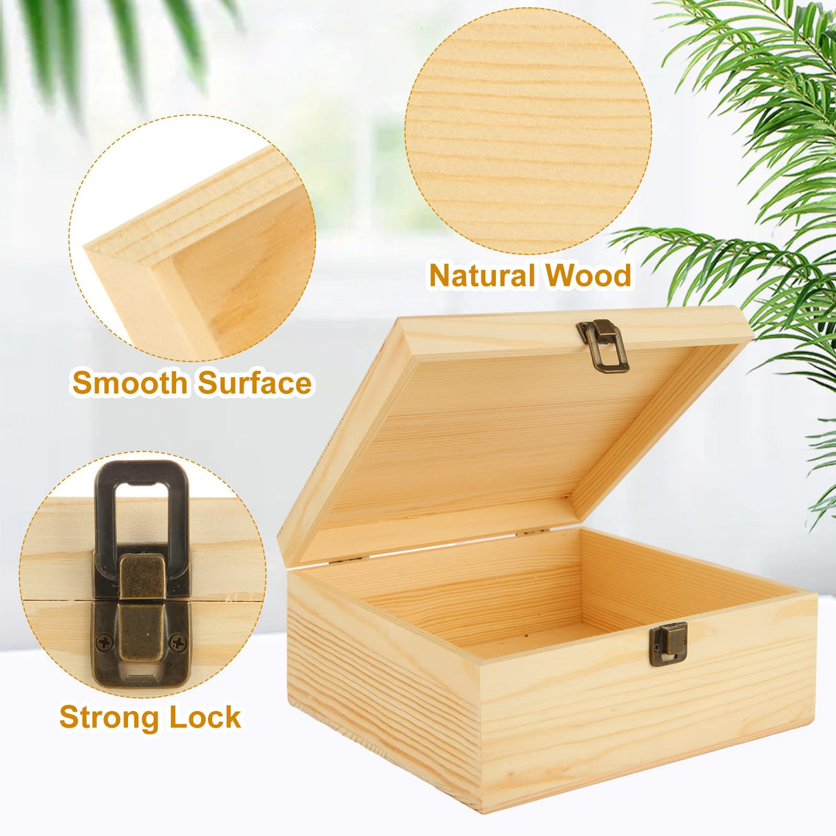 DAJAVE 2 Pack Unfinished Wooden Box, Wooden Storage Box with Hinged Lid, Pine Wood Box DIY Craft Stash Boxes for Crafts DIY, Jewelry Home Storage (12x7.8x3 Inch) DAJAVE
