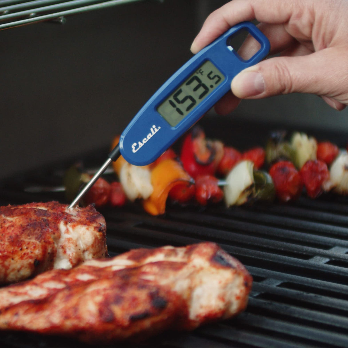 Escali Compact Portable Meat Candy Folding Digital Thermometer, Backlit Display Easy to Storage with Magnet, Blue Escali