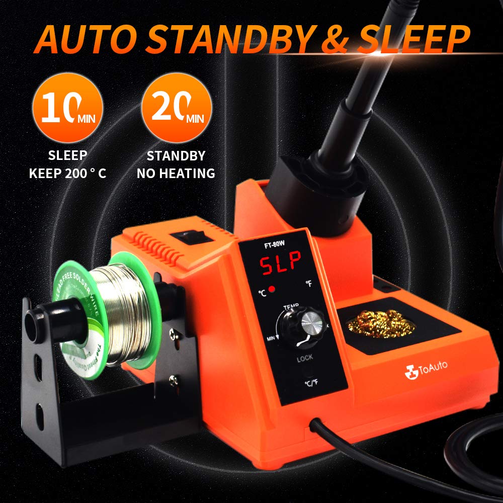 TOAUTO Soldering Station,80W Digital Solder Iron Station Kit with 176°F-896°F Temperature, C/F Func, Auto Standby & Sleep, Temperature Lock,5 Extra Solder Tips, Solder Bracket, Solder Sucker (Orange) TOAUTO