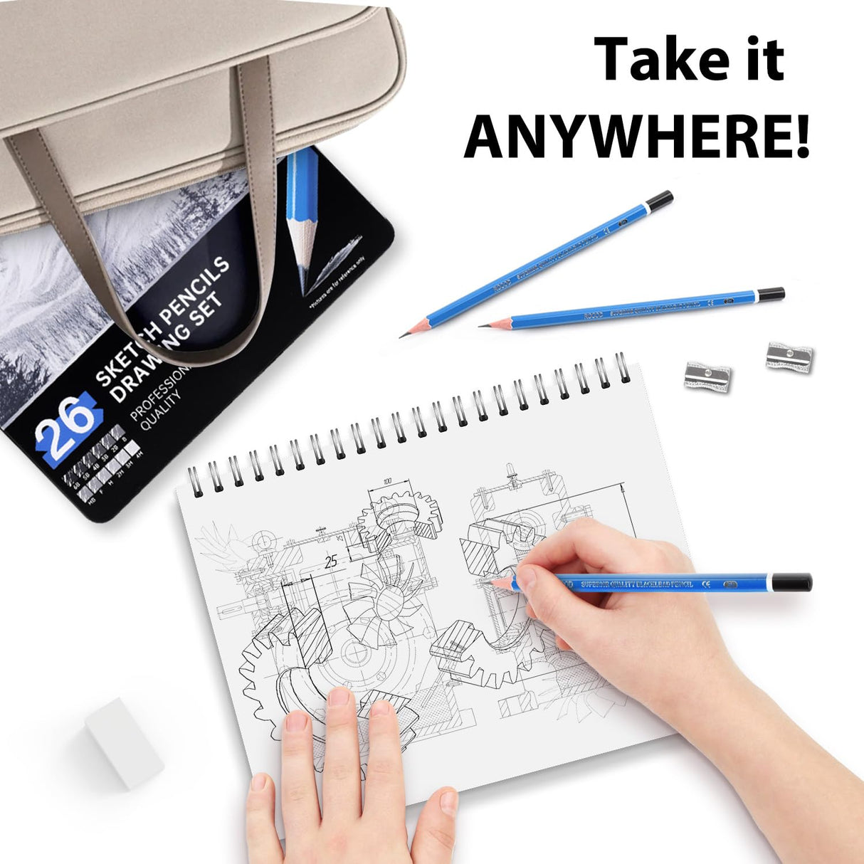 ROCOD Sketch Pencils for Kids and Adults Drawing, 26-Piece Profession Sketching Pencils, Drawing Pencil for Artists Beginner Sketching, Art Graphite Pencil 6B to 4H ROCOD