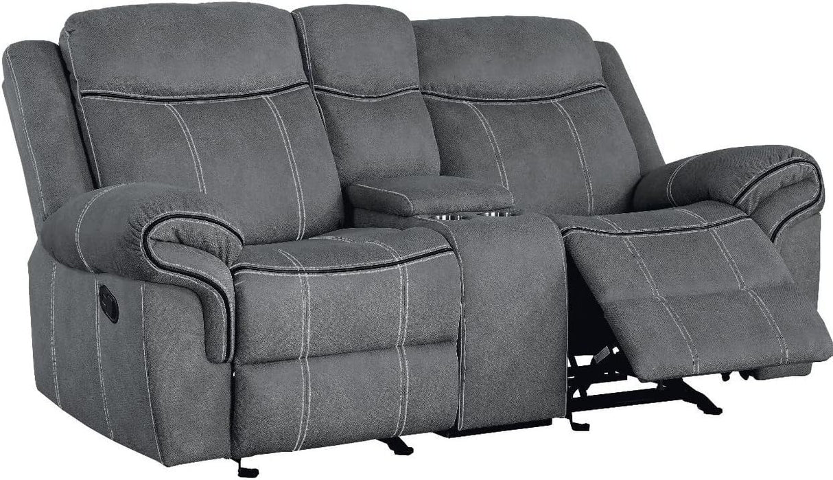 Acme Zubaida Reclining Loveseat with USB Dock and Console in 2-Tone Gray Velvet Acme
