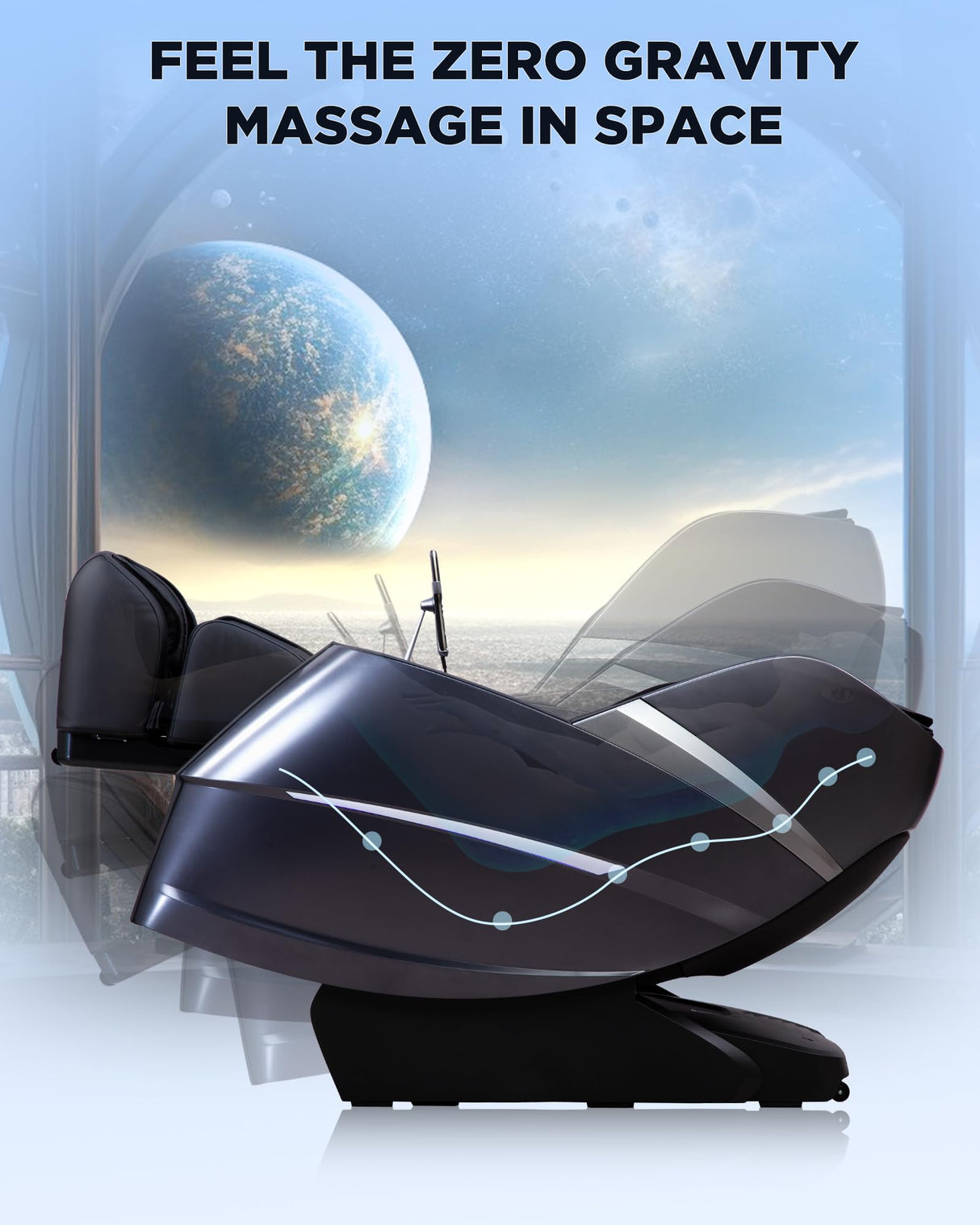 Oversize 4D Massage Chair Full Body Zero Gravity Massage Recliner Chair SL Track O2 Ionizer Motorized Extension Calf Kneading Massage Yoga Stretch Back Heating 20 Modes Space Saving AI Control Glossy CareTech