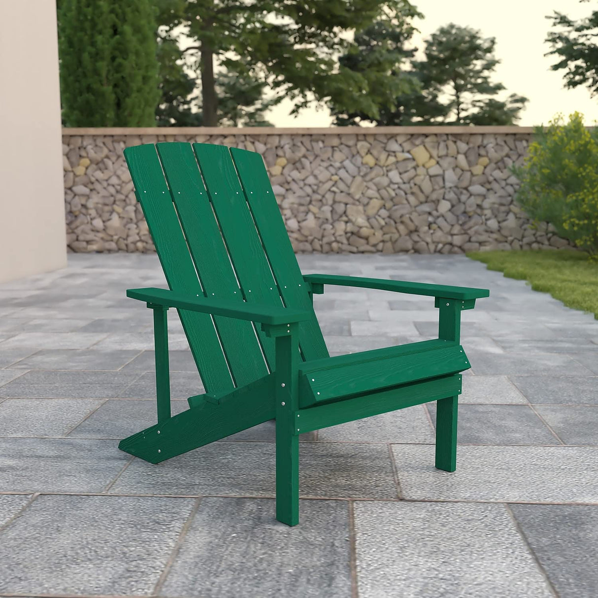Flash Furniture Charlestown Commercial Grade Indoor/Outdoor Adirondack Chair, Weather Resistant Durable Poly Resin Deck and Patio Seating, Green Flash Furniture