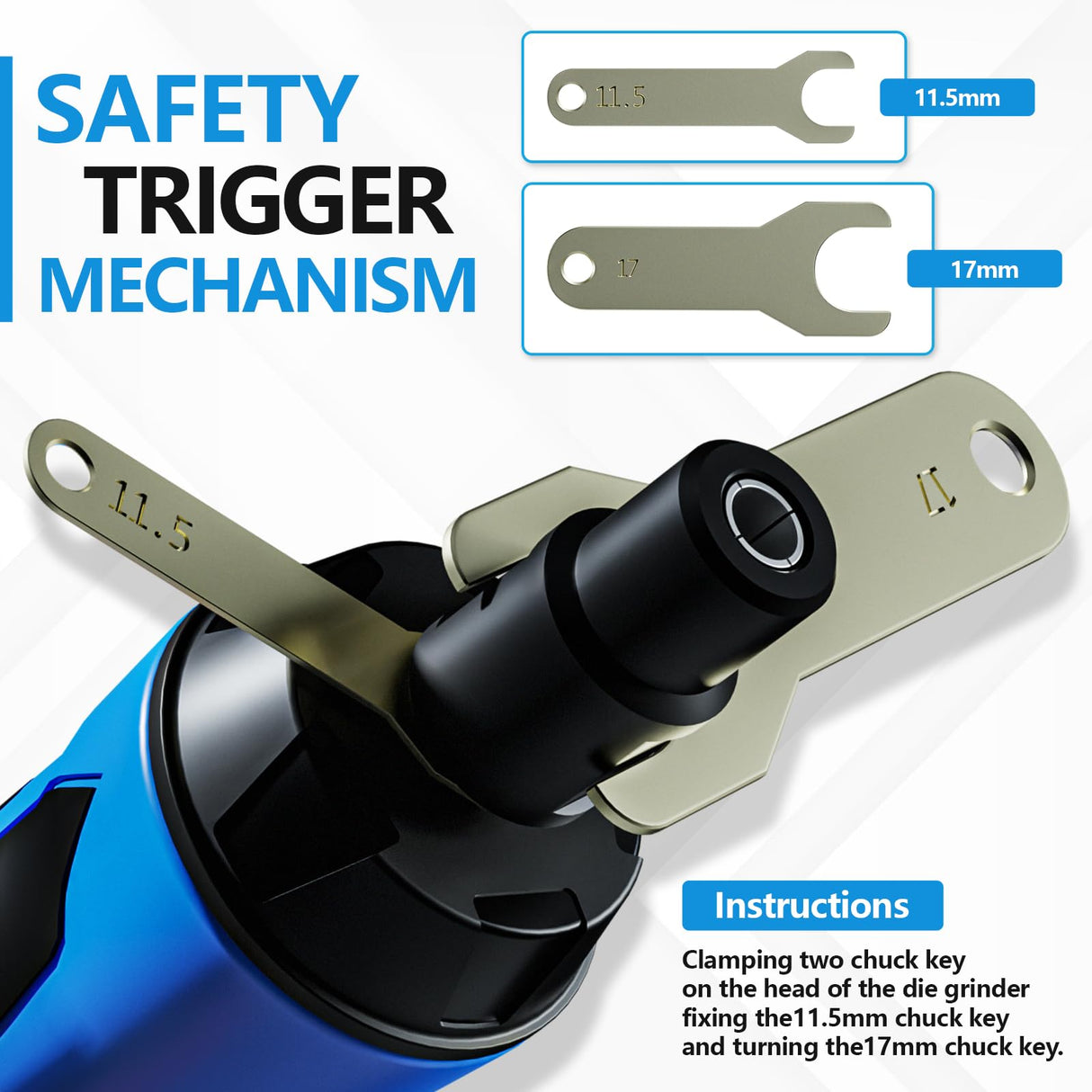 Autolock 1/4” Straight Air Die Grinder, 25000 RPM Pneumatic Die Grinder Tools with 1/4 Inch & 1/8 Inch Collets, Rear Exhaust Autolock