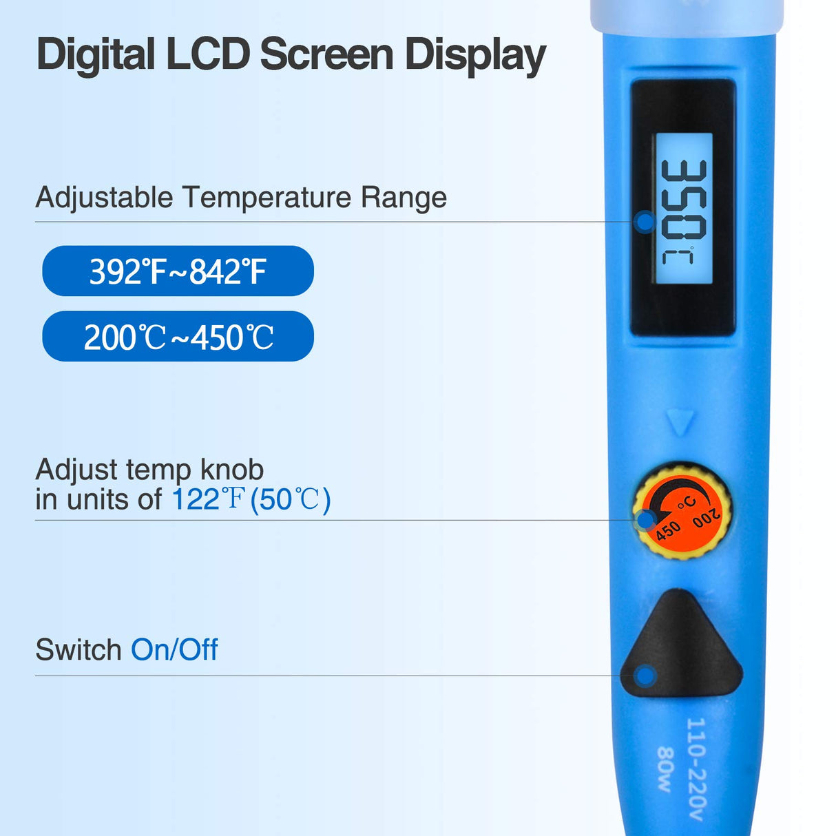 Electronics Soldering Iron Kit, SREMTCH 80W LCD Digital Soldering Gun with Adjustable Temperature Controlled and Fast Heating Ceramic Thermostatic Design, ON-Off Switch 20pcs Solder Kit Welding Tool SREMTCH