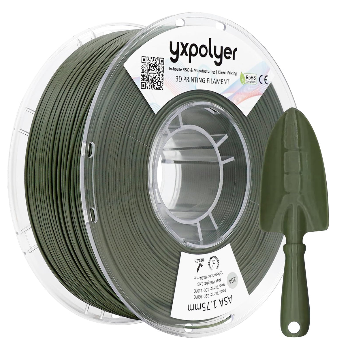 ASA Filament 1.75mm 1kg Olive Green, UV & Heat & Weather Resistant 3D Printer Filament for Outdoor Camping Hiking Beach Playing, with AMS-Compatible Spool yxpolyer