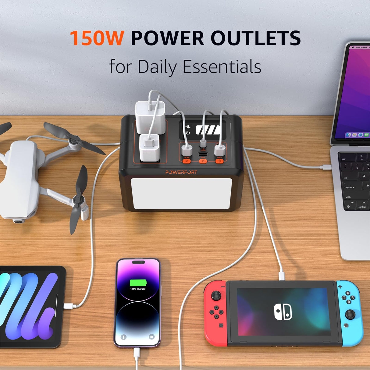 Portable Power Station 99Wh - 150W Small Solar Generator with 3500+ Cycles LiFePo4 Battery (LFP), PD18W, USB QC3.0, 2 110V AC Outlet, Outdoor LED for CPAP Home Camping Emergency Backup PowerFort