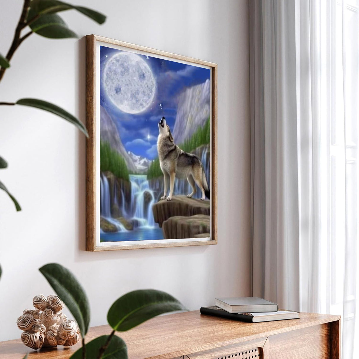 SKRYUIE 5D Diamond Painting Wolf and Eagle Full Drill Paint with Diamond Art Kits for Adults, Moonlit Wolf DIY Painting by Number Kits Rhinestone Wall Home Decor 30x40cm (12"x16") SKRYUIE