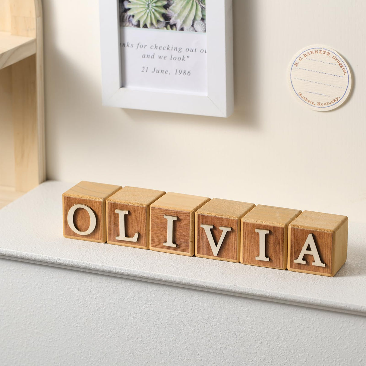 Kigley 8 Pcs Custom Wooden Name Sign 8 Letter Baby Blocks and 78 Wooden Letter Nursery Name Wooden Cubes Baby Wooden Blocks for Nursery Montessori Baby Shower Name Alphabet Wood Signs (Wood) Kigley