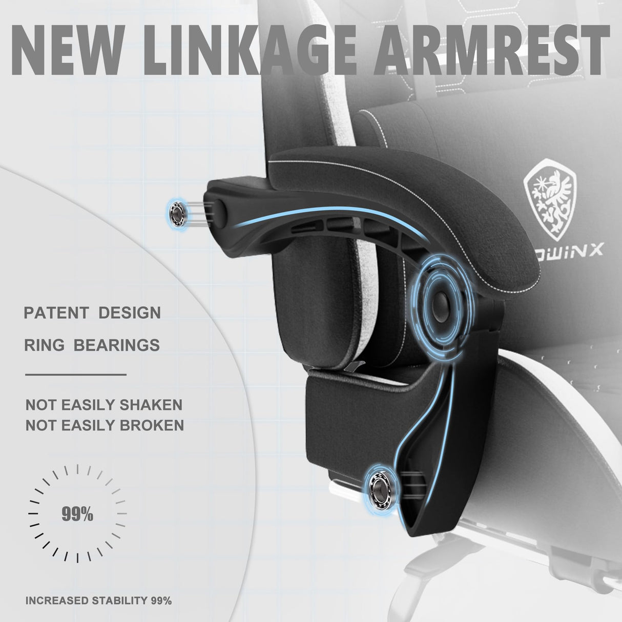 Dowinx Gaming Chair Fabric with Pocket Spring Cushion, Massage Game Chair Cloth with Headrest, Ergonomic Computer Chair with Footrest 290LBS, Black White Dowinx