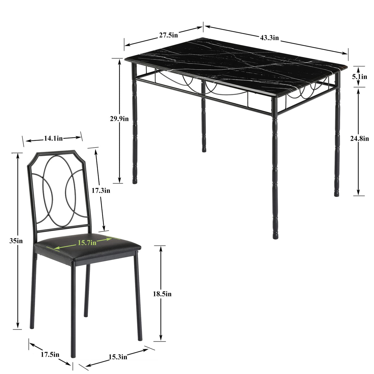 VECELO 5-Piece Dining Set - Industrial Counter Height Table and 4 Chairs for Kitchen & Breakfast Nook VECELO