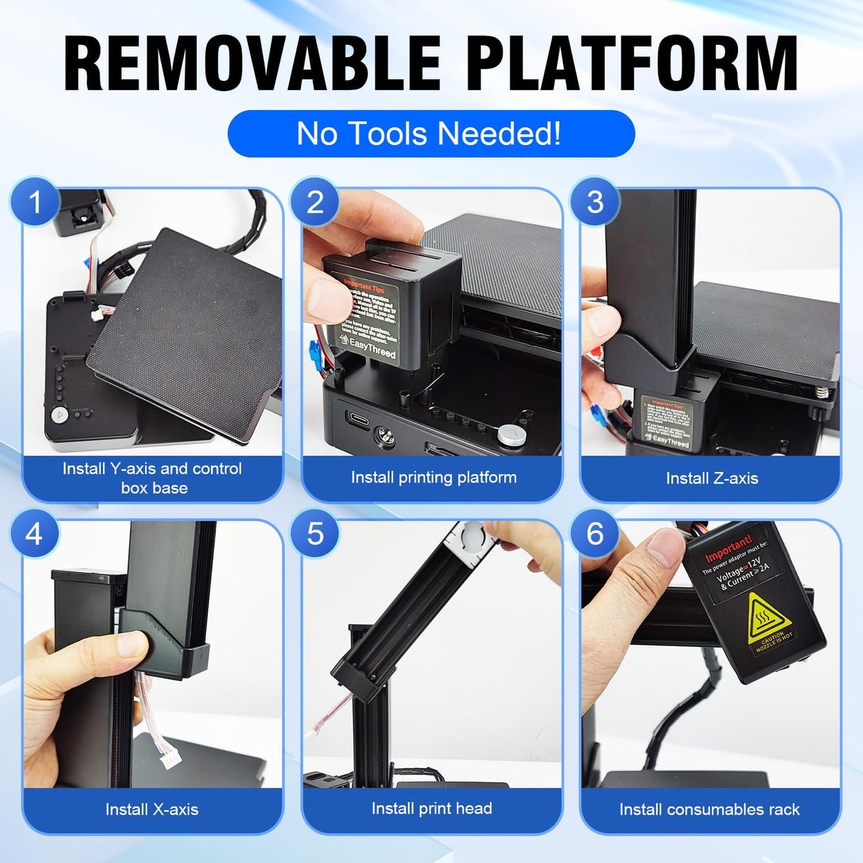 K10 Small Entry Level Portable 3D Printer - Compact FDM 3D Printer with Removable Build Plate, 100x100x100mm Build Volume, Easy-to-Use Design for Beginners (Black) Easythreed