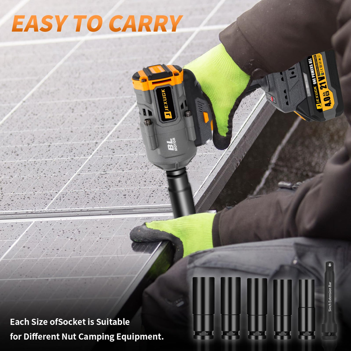 JEXUGK 1500Nm Impact Wrench, 1/2" 1107ft-lbs Cordless Impact Gun with 2 x 4.0Ah Battery, 21V High Torque Power Impact Driver with 6 Sockets,Pistola Llave De Impacto for Truck RV Car Heavy Construction JEXUGK